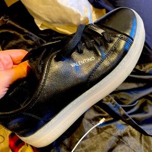 Valentino Black Leather Shoes..white bottoms